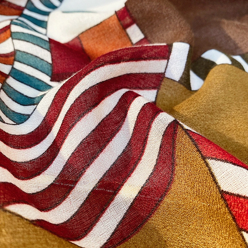Factory direct sales summer new cotton and linen long satin check pattern cotton and linen hemp scarf