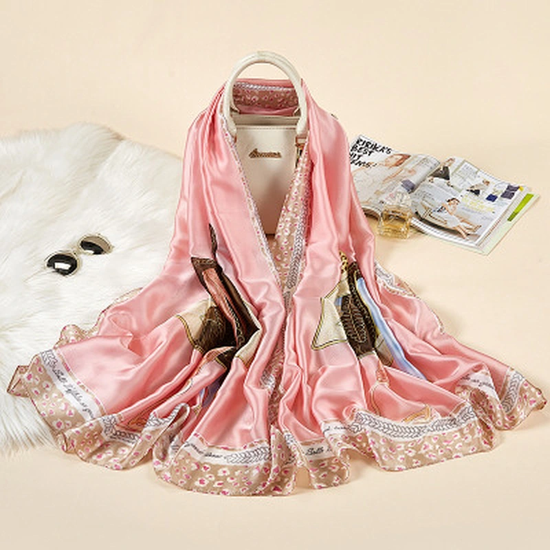 All-match outdoor imitated silk floral women silk printed scarf sunscreen shawl
