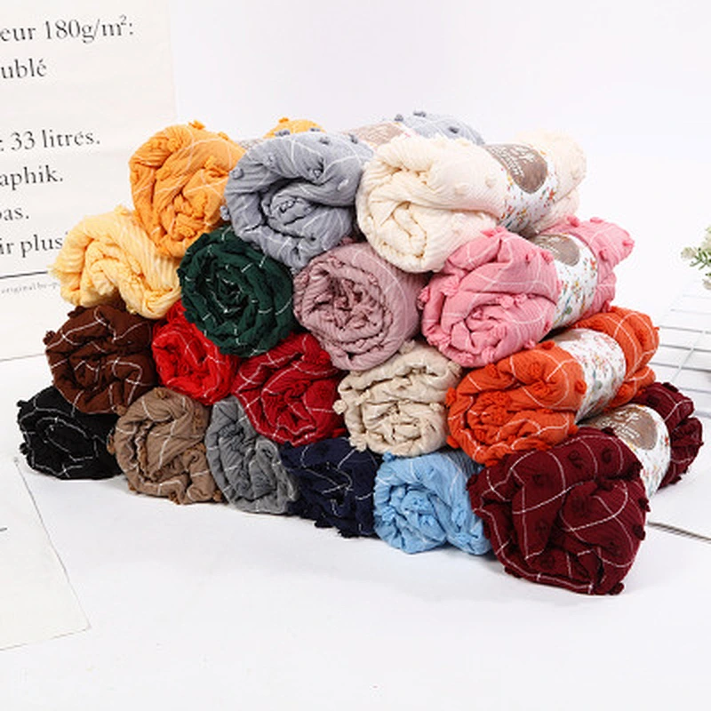 Multicolor optional female creased plaid soft muslim wool cashmere scarf winter women