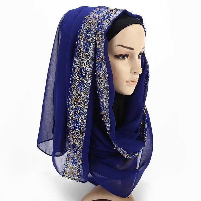Solid color chiffon pearl jacquard inlaid diamond scarf cheap long women chiffon scarves hijab