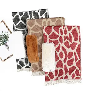 Stylish lazy rabbit fur pocket with long warm stone pattern women lady winter shawls  cashmere scarf