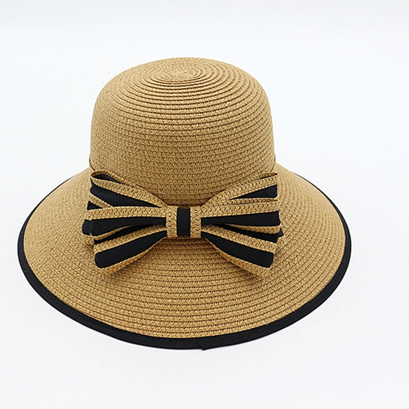 Paper yarn crochet ladies foldable floppy straw hats decorated
