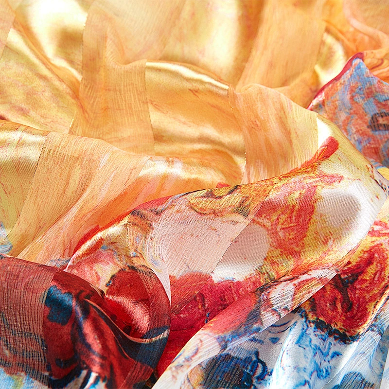 High-end gift oil painting stripe sunscreen long shawl scarf wholesale fashion ladies silk scarf