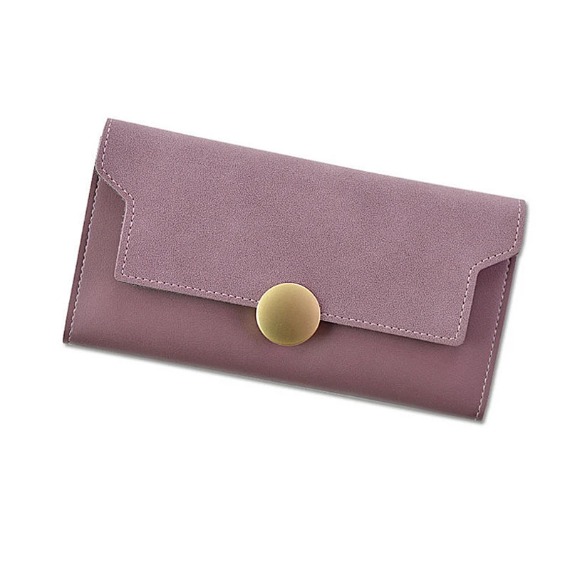 Cheap Fashion Leather Long Clutch Card Holder with Button Women mobile Leather Wallet