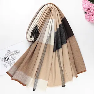 European and American high-grade faux cashmere plaid shawl light luxury fashion  cashmere long scarf women