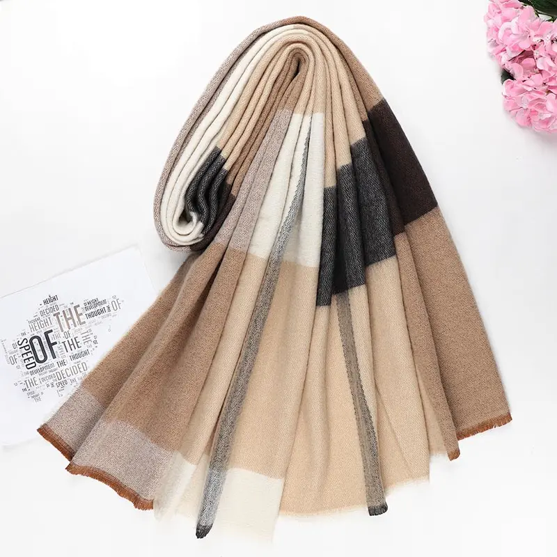 European and American high-grade faux cashmere plaid shawl light luxury fashion  cashmere long scarf women