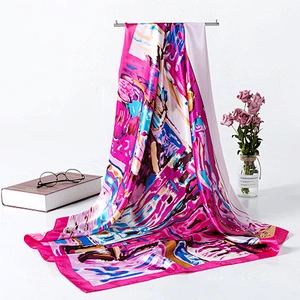 New oil painting art sunscreen scarf ladies women printed shawl satin silk square scarf