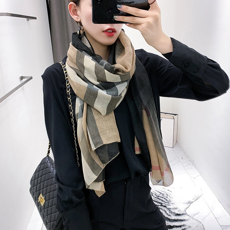 New 90 * 180CM cotton and linen thin long print cotton plaid scarf scarves