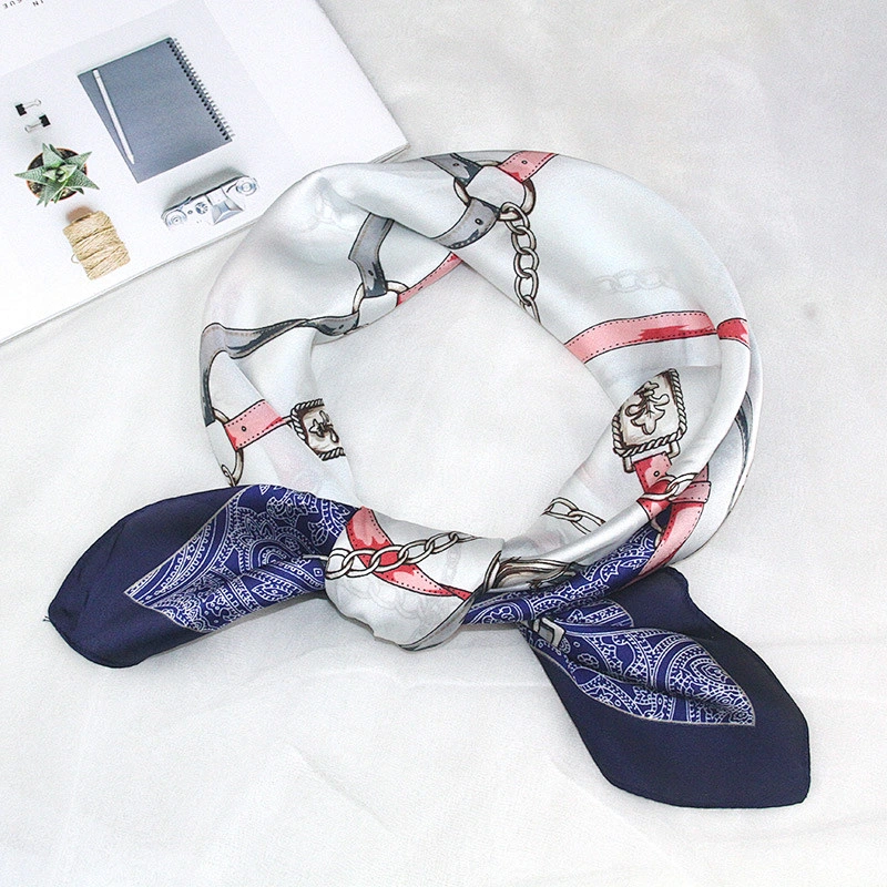 2020 new ladies printed small square scarf collar belt chain women printed square silk scarf
