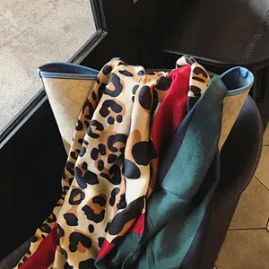 Women's thin leopard square stitching cotton and linen long shawl leopard silk blended scarf