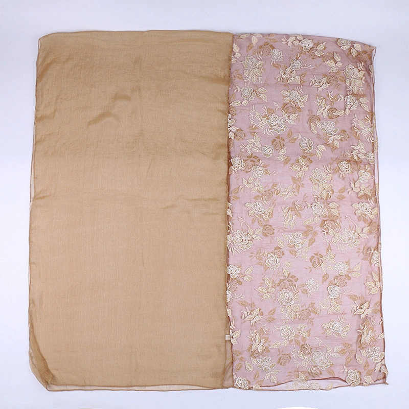 New lace stitching ladies casual pure monochrome hollow simulation silk scarf muslim long lace shawl women