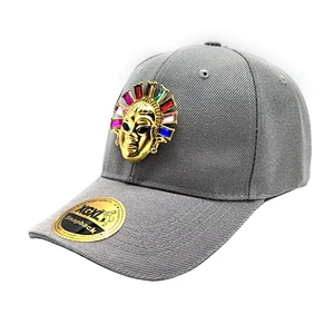 Wholesale sports caps custom gold metal plate logo snapback caps hats