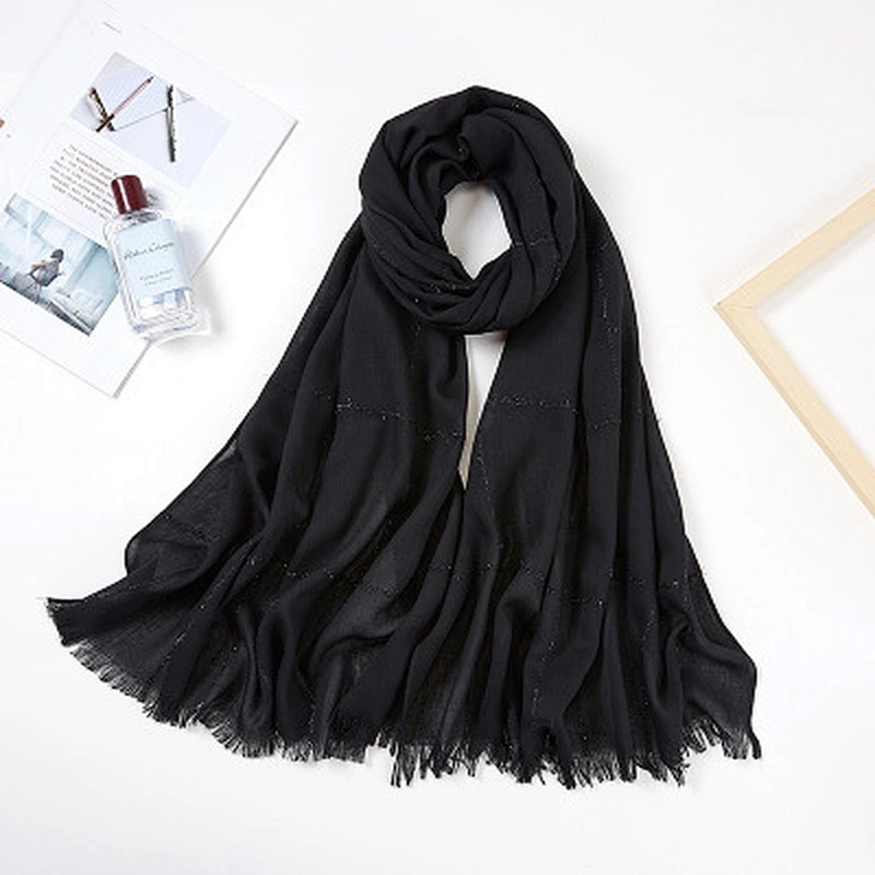 Gold thread woven lattice short tassel scarf polyester multifunctional muslim woman headscarf