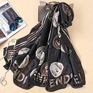 Summer beach sunscreen female towel insignia satin silk printing long shawl fashion scarves