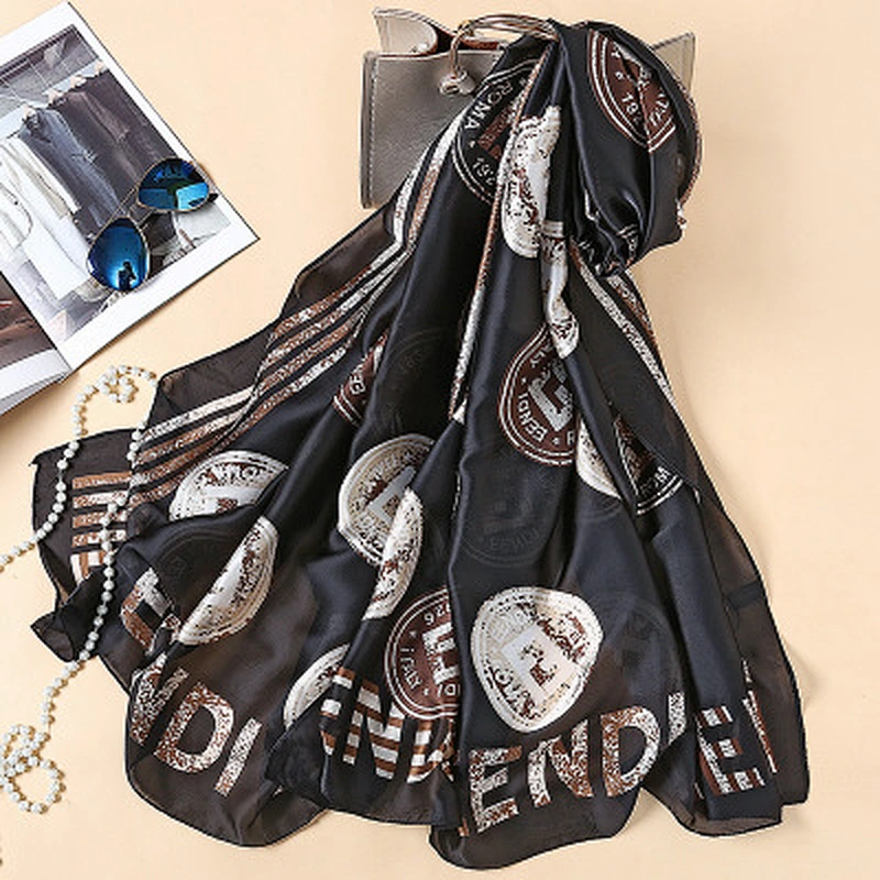 Summer beach sunscreen female towel insignia satin silk printing long shawl fashion scarves