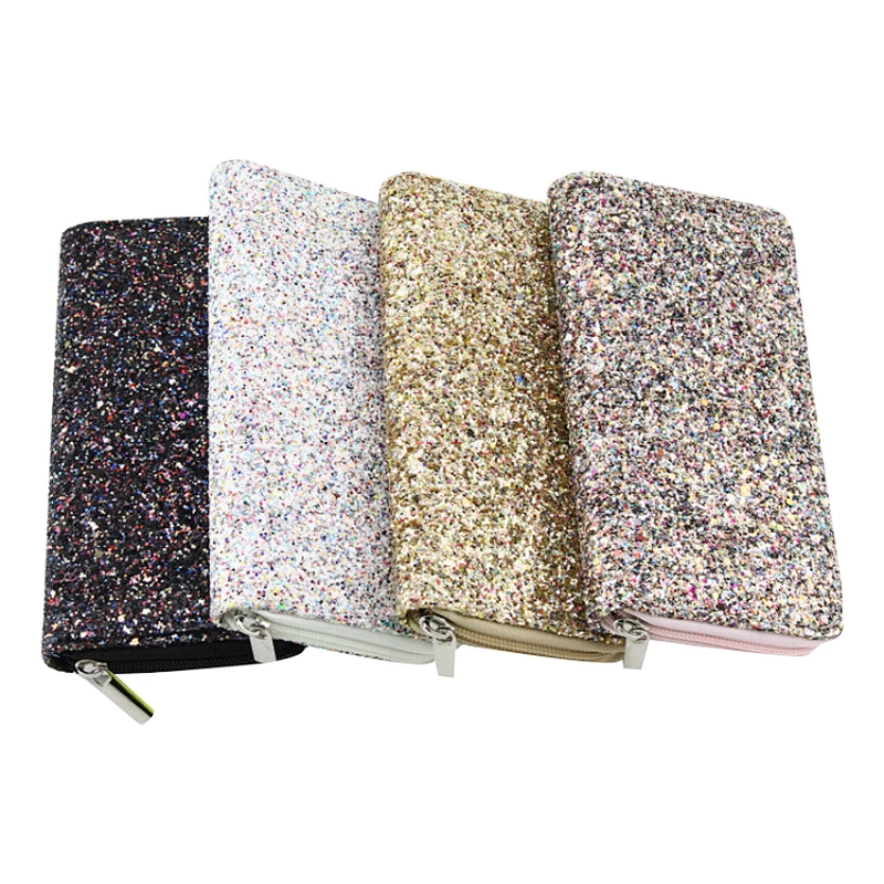 New fashion laser long clutch wallets women sequins pu leather handheld clutch wallet