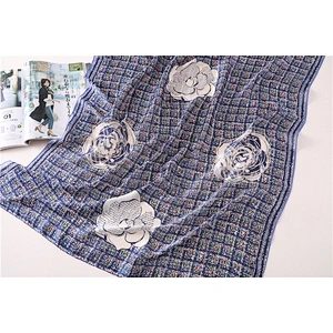 Color grid camellia pattern long scarf multi-purpose shawl wholesale plaid silk satin scarf