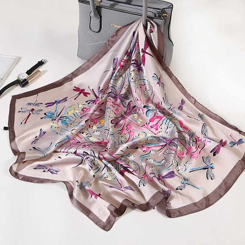 Elegant fashion silky simulation silk summer sunscreen women silk square shawl ladies silk scarves