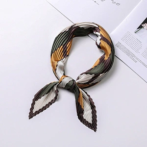 Temperament small square sunscreen pleated wild scarf double sided printing satin silk scarf