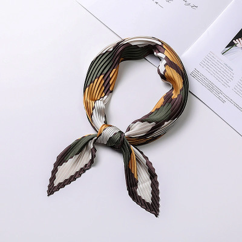 Temperament small square sunscreen pleated wild scarf double sided printing satin silk scarf