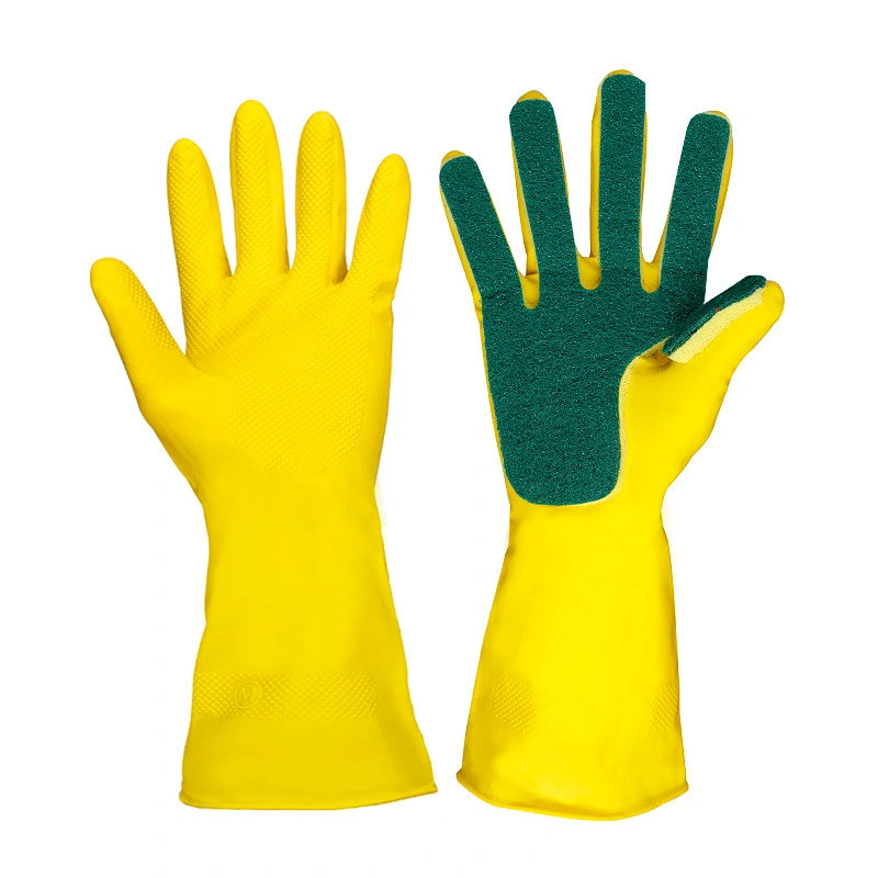 Kitchen Cleaning Gloves Dish Washing Rubber Sponge Gloves Long Sleeve Cleaning Sponge Gloves