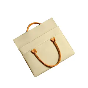 Hot products women canvas laptop business bag with thin and light leather handle