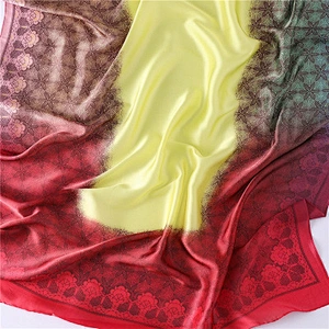 Female simple solid color gradient ramp pattern imitated silk scarf lace shawl muslim wholesale