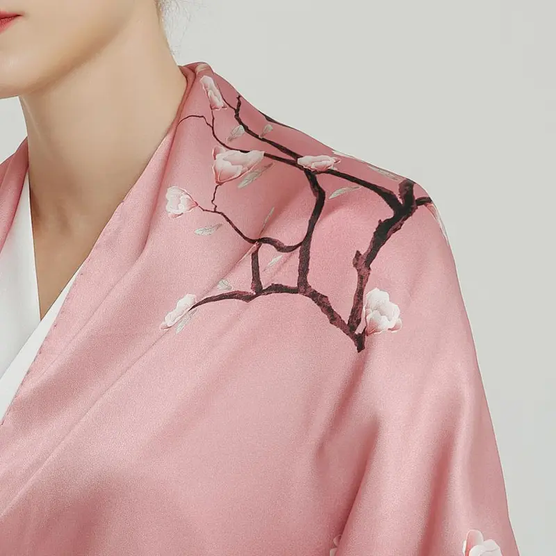 Lady elegant Satin Crepe Mulberry silk women long print silk scarf