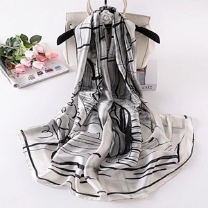 Female imitated silk air conditioning shawl fashion line ink graffiti long silk beach scarf shawl
