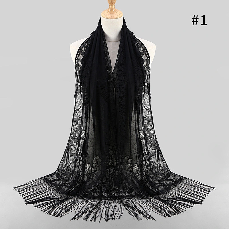Manufacturers wholesale solid color ladies lace fringe ethnic vintage muslim scarf hijab