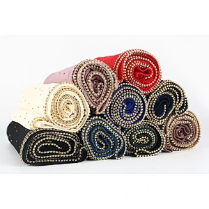High quality pearl chiffon and diamond long muslim ladies polyester beaded hijab scarf