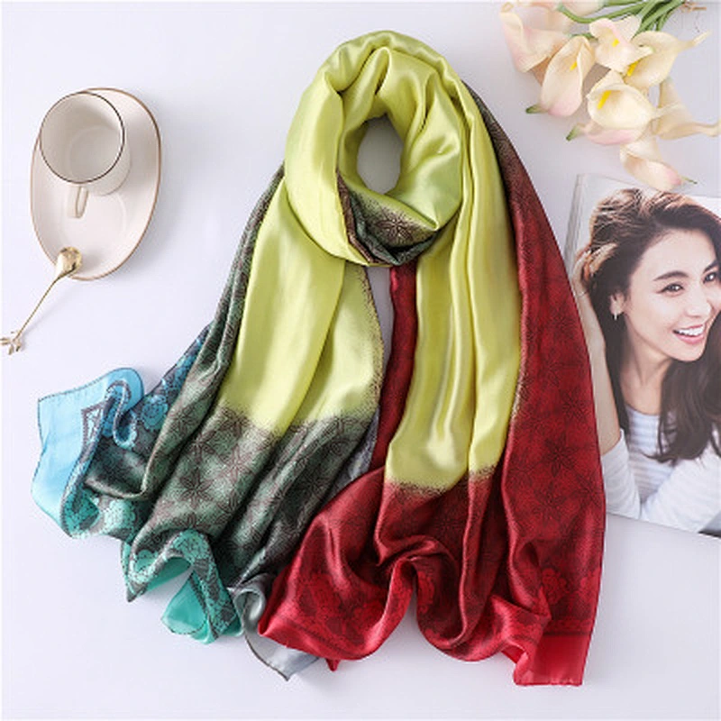 Female simple solid color gradient ramp pattern imitated silk scarf lace shawl muslim wholesale
