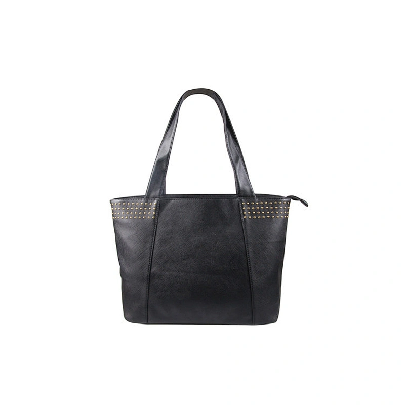 High Quality PU Leather Black Tote Bags Ladies Shopping Handbag