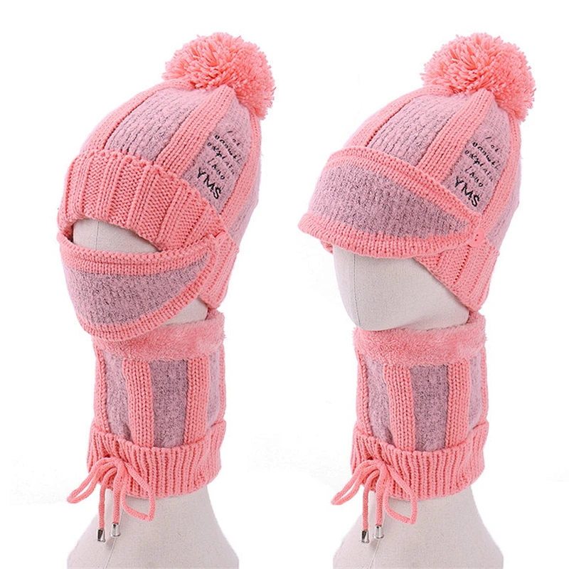 3-pieces fashion warm knit hat thick cap knitted women winter hat scarf and mask set