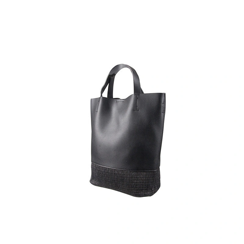 China Wholesale Black Leather Ladies Tote Bag Travel Handbag Sets