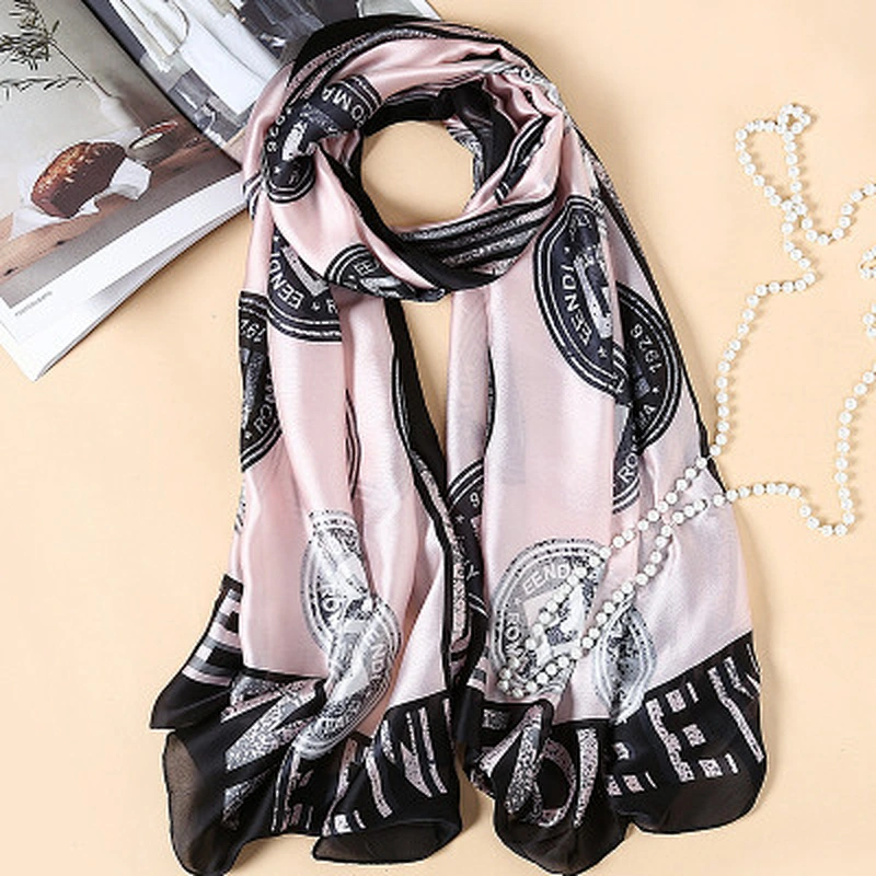 Summer beach sunscreen female towel insignia satin silk printing long shawl fashion scarves