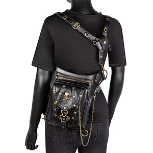 Fashion rivet mens gothic bag steampunk retro rock women skull waist bag shoulder messenger bags