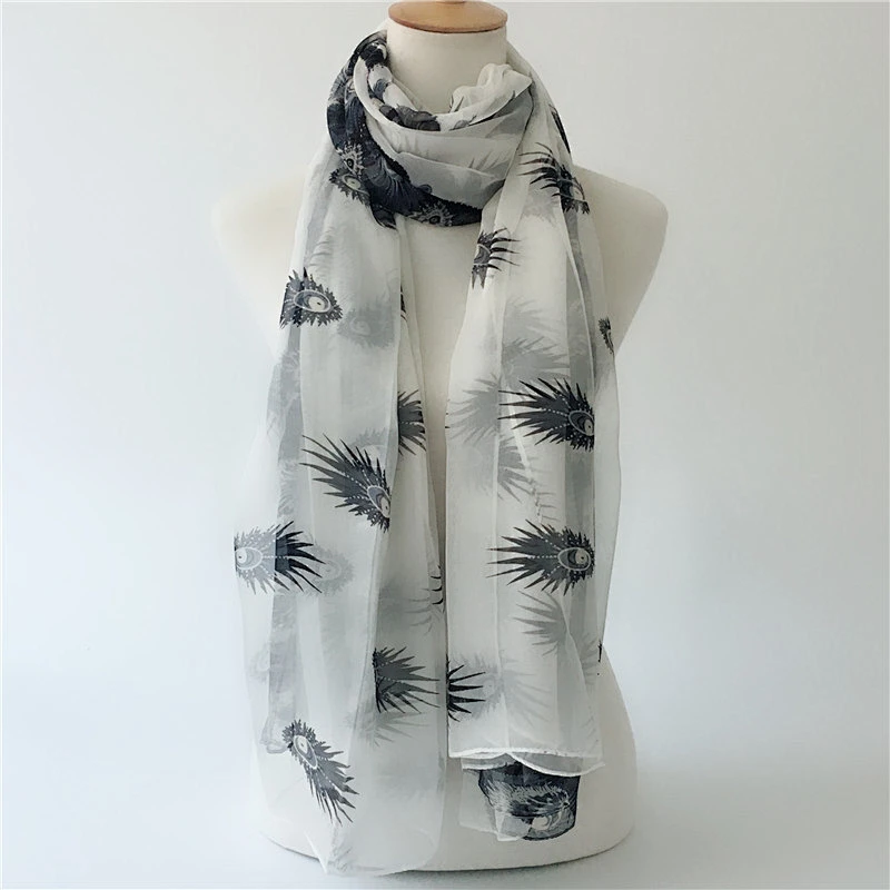 Manufacturer produces 2020 new feather print air-conditioned beach cheap printed chiffon scarves scarf women