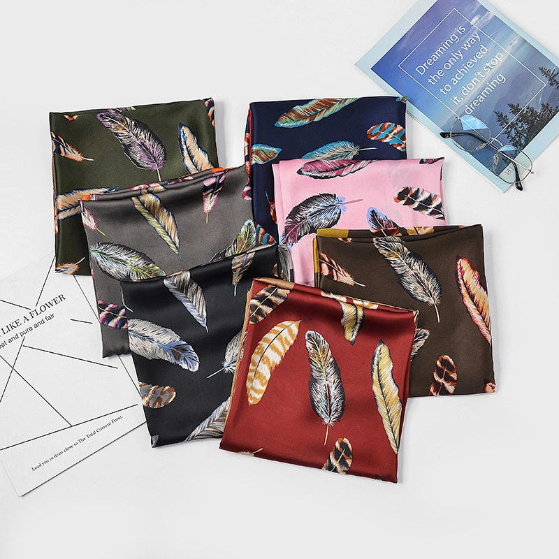 Classic wild summer imitated silk feather sunscreen printing silk square scarf 90x90