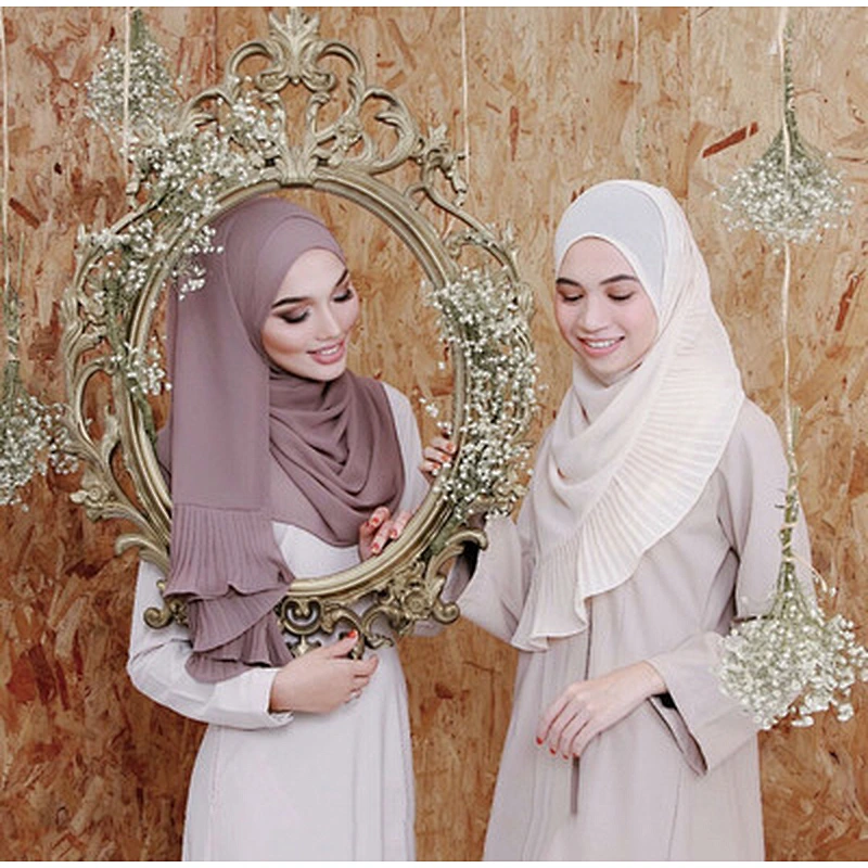 Wholesale monochrome crumpled stitching headscarf plain crinkle pearl chiffon hijab scarf