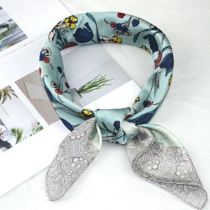 Ethnic style floral silk printing 70cm ladies satin silk head scarf for hair