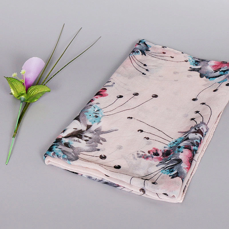Summer Fashion Women Plain Shawl  printed flower cotton scarf custom