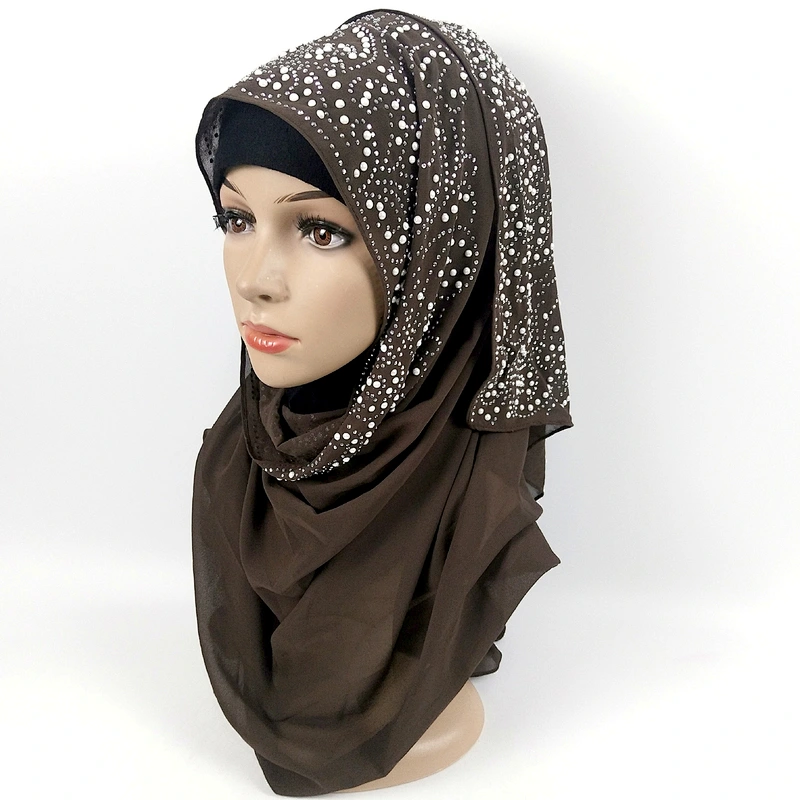 Factory direct sales flower pattern hot drilling pearl wholesale soft muslim cotton hijab scarf