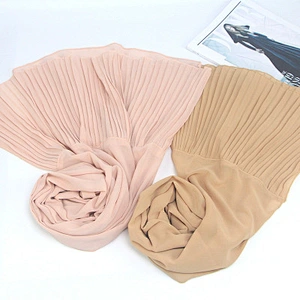 Wholesale monochrome crumpled stitching headscarf plain crinkle pearl chiffon hijab scarf