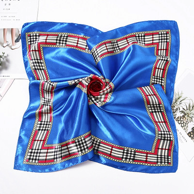 Plaid printed border square scarf wild women muslim satin printed square scarf