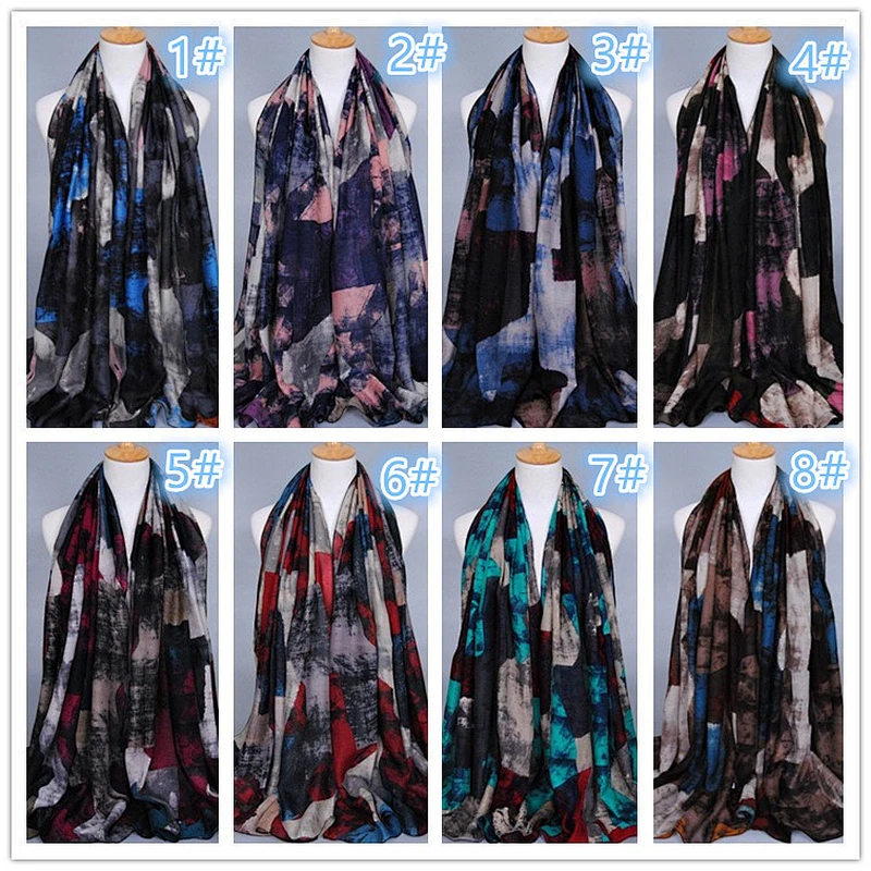 Wholesale 2019 hot sale Summer woman sunscreen shawl  Multi-color blending printed long cotton scarf