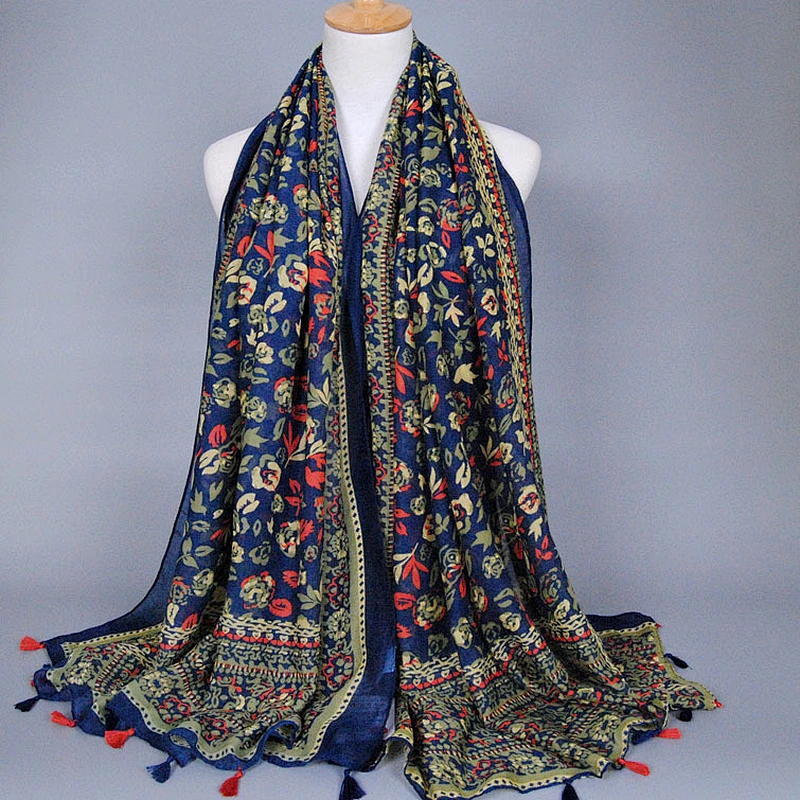 180 * 100cm fringe ethnic style shawl summer thin section tribal floral print scarf women