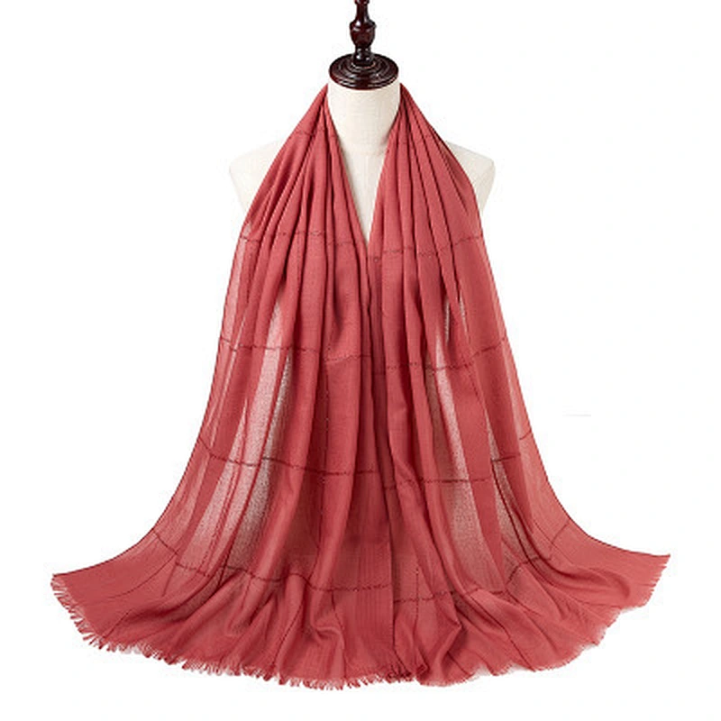 Gold thread woven lattice short tassel scarf polyester multifunctional muslim woman headscarf
