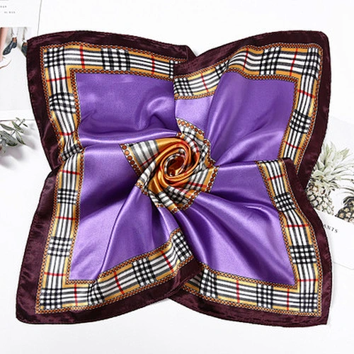 Plaid printed border square scarf wild women muslim satin printed square scarf