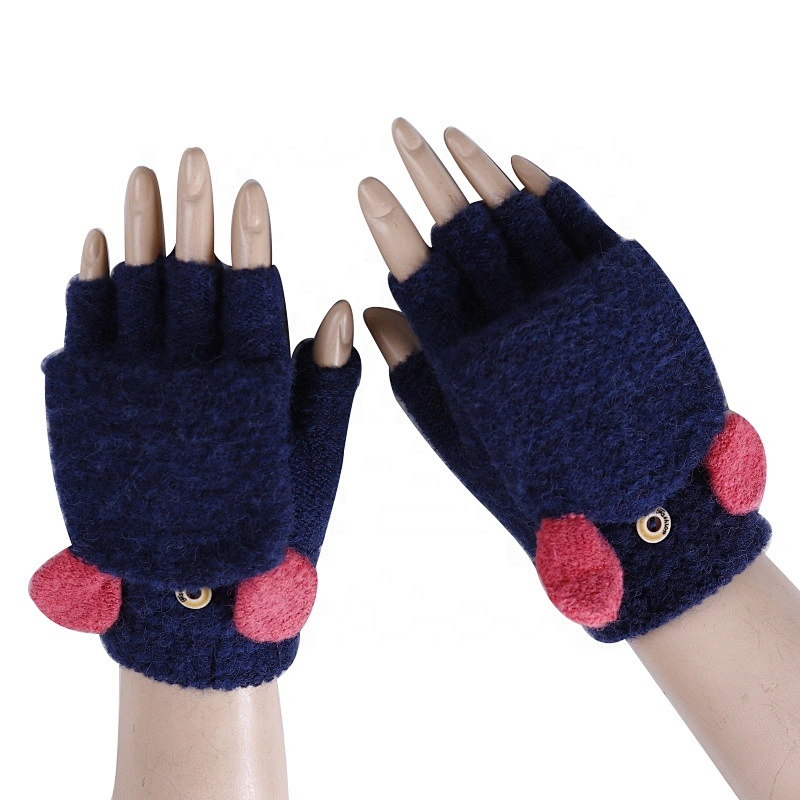 Half-finger Flip Gloves Knitting Warm Winter Gloves With Mitten Cover